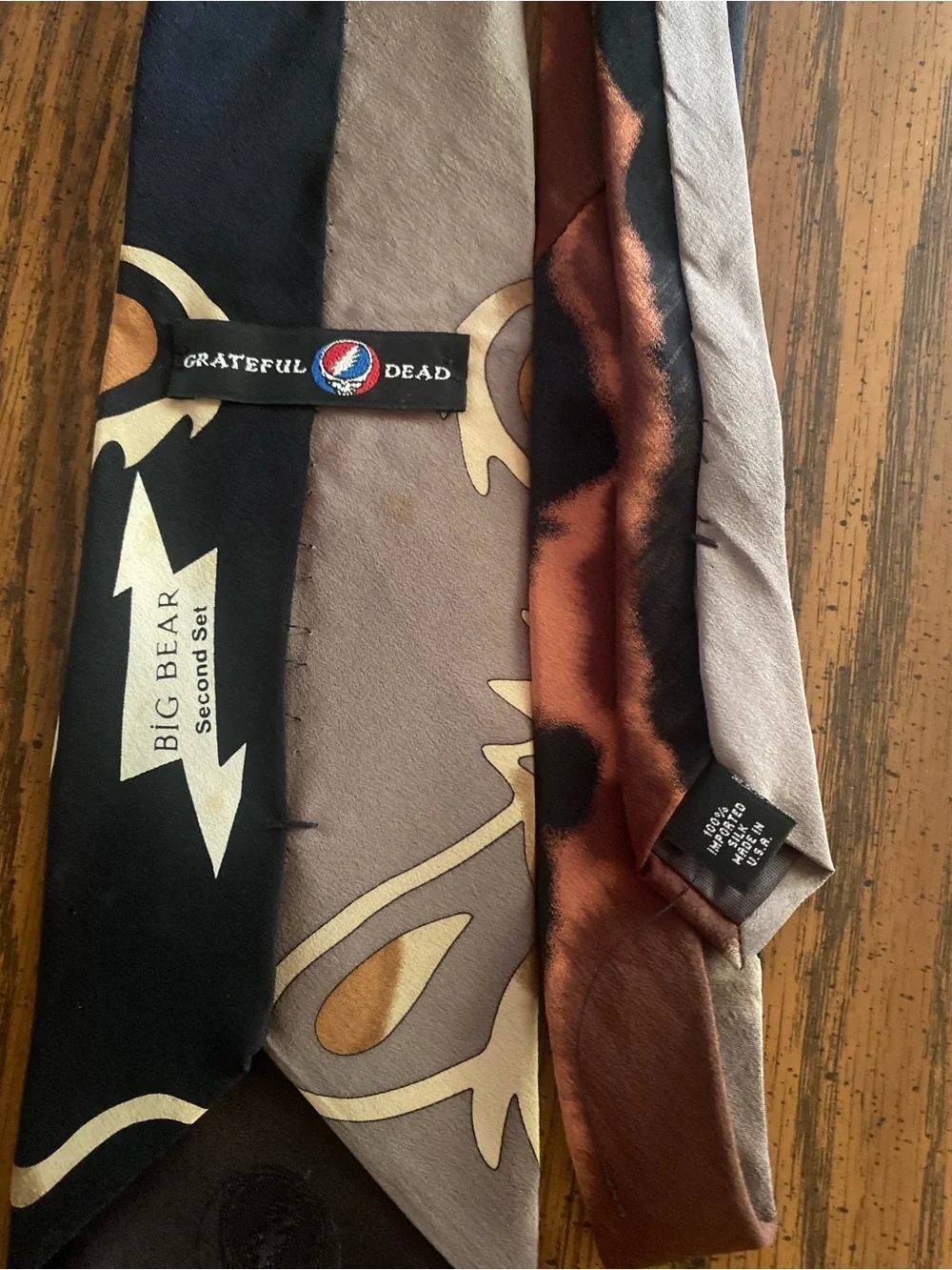 Vintage 90s Grateful Dead Dancing Bear Silk Tie Earth Tone Brown/Tan Abstract